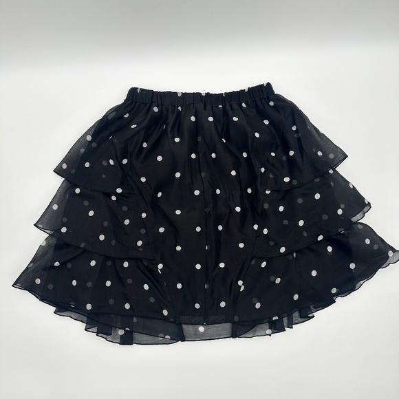 HM Skirt Women 4 NEW Black Coquette Whimsigoth Chiffon Polka Dots Tiered Pull On - Picture 2 of 10